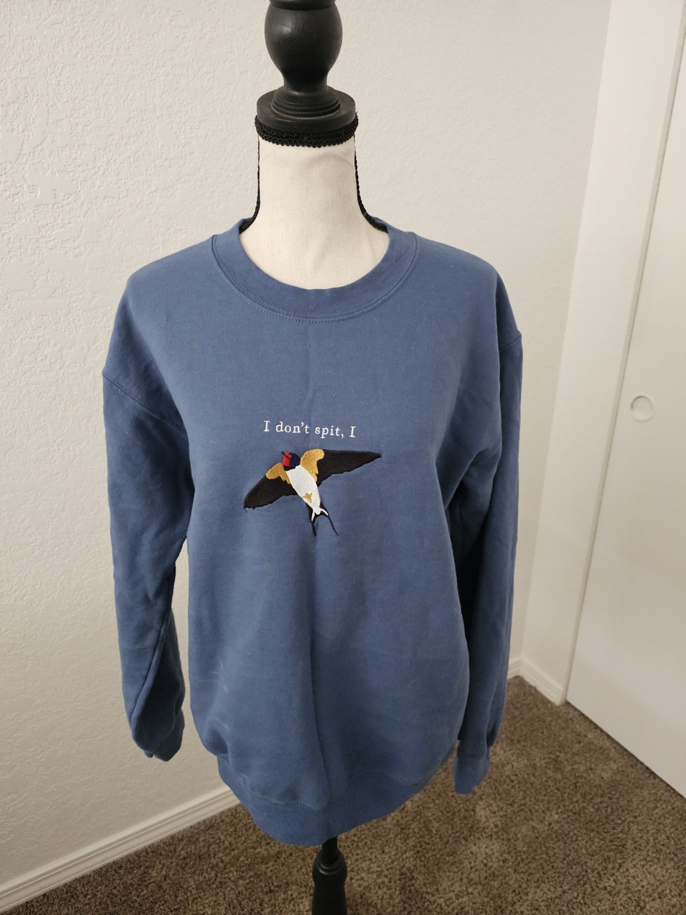Gildan Blue Crewneck Sweatshirt with Colorful Bird Embroidery